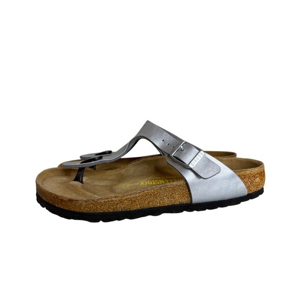 Birkenstock Gizeh Silver Leather Thong Sandals Size 38 NEW - Picture 2 of 5